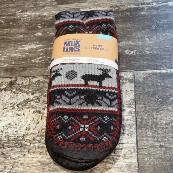 Muk Luks Slipper Socks Mens L XL Size 11 13 Knit Warm‎ Cozy Slip Resistant NWT - Picture 1 of 6